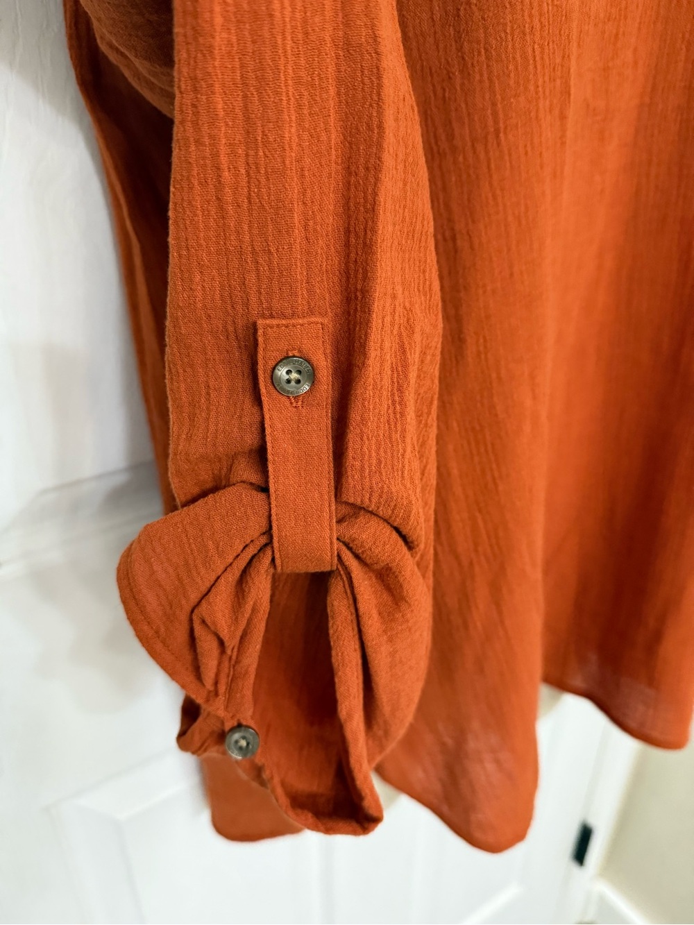 Eddie Bauer Rust Cotton Crochet Shoulder V-Neck Blouse Medium - Picture 7 of 12
